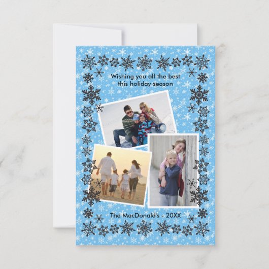Snowflake Frame Blue 3 Fotos - 3x5 Weihnachtskarte Einladung (Vorderseite)
