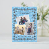 Snowflake Frame Blue 3 Fotos - 3x5 Weihnachtskarte Einladung (Stehend Vorderseite)