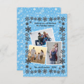 Snowflake Frame Blue 3 Fotos - 3x5 Weihnachtskarte Einladung (Vorne/Hinten)