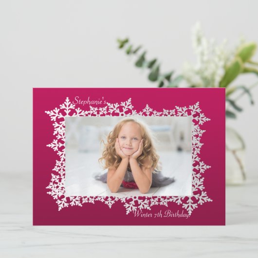 Snowflake Frame Foto Einladung (Stehend Vorderseite)