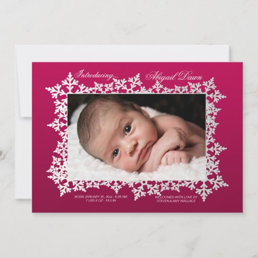 Snowflake Frame Foto Geburtsankündigung Feiertagskarte (Vorderseite)