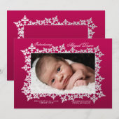Snowflake Frame Foto Geburtsankündigung Feiertagskarte (Vorne/Hinten)