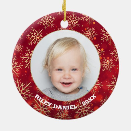 Snowflake Frame Foto Keramik Ornament (Hinten)