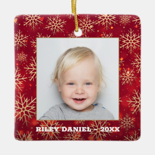 Snowflake Frame Foto Keramikornament (Vorderseite)