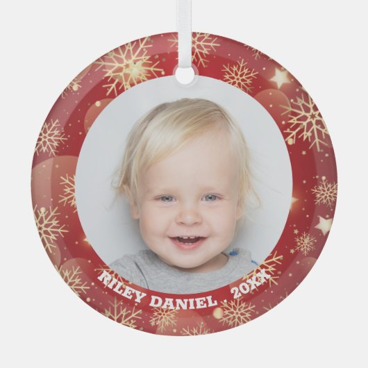 Snowflake Frame Foto Ornament Aus Glas (Vorderseite)