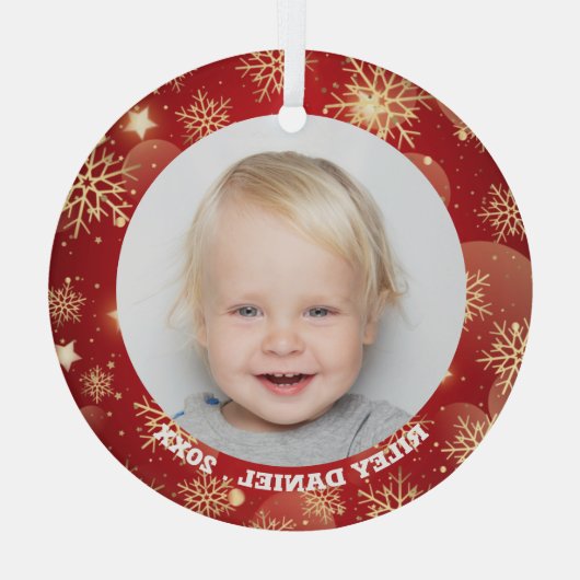 Snowflake Frame Foto Ornament Aus Glas (Rückseite)