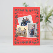 Snowflake Frame Red 3 Fotos - 3x5 Weihnachtskarte Einladung (Stehend Vorderseite)