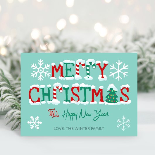 Snowflake Frohe Weihnachtsbaumtypografie Feiertagskarte