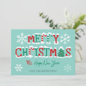 Snowflake Frohe Weihnachtsbaumtypografie Feiertagskarte (Stehend Vorderseite)