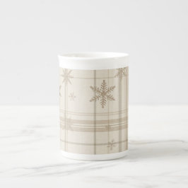 Snowflake Gingham Plaid Mug – Cozy Neutral Farm Porzellantasse