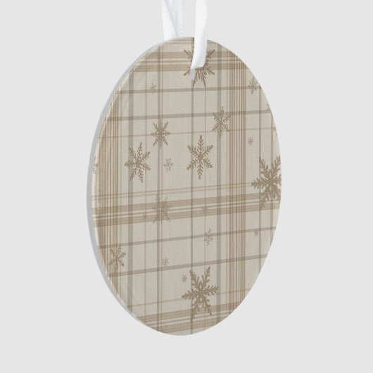 Snowflake Gingham Plaid Ornament – Neutral Beige (Vorderseite)