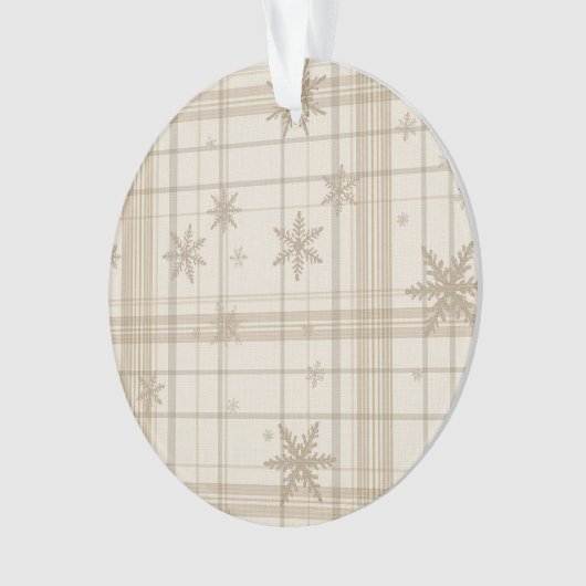 Snowflake Gingham Plaid Ornament – Neutral Beige (Vorderseite)