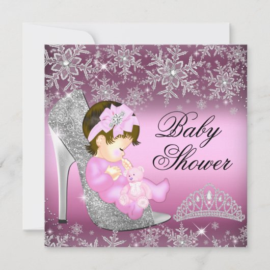 Snowflake Glitzer Shoe Girl Kinderdusche Einladung (Vorderseite)