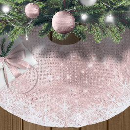 Snowflake Glitzer und Shine Rose Gold ID671 Polyester Weihnachtsbaumdecke