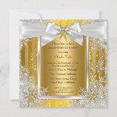 Snowflake Gold Silber Bow Winter Wonderland Party Einladung (Vorderseite)