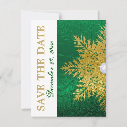 Snowflake Gold Smaragdgrüne Hochzeit Retten Sie da Save The Date (Vorderseite)