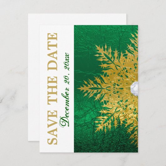 Snowflake Gold Smaragdgrüne Hochzeit Retten Sie da Save The Date (Vorne/Hinten)