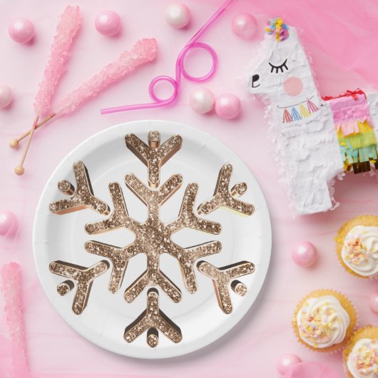 Snowflake Gold und White Festivals Glitzer Pappteller (Party)