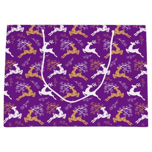 Snowflake Gold Weißer Rentier Weihnachten Lila Große Geschenktüte (Vorderseite)