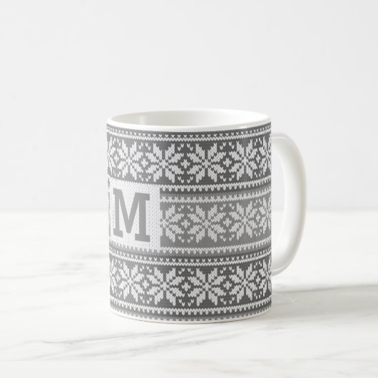 Snowflake Grau Nordische Imitate Strick Sweater Mo Kaffeetasse (VorderseiteRechts)