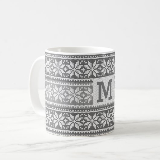 Snowflake Grau Nordische Imitate Strick Sweater Mo Kaffeetasse (Vorderseite Links)