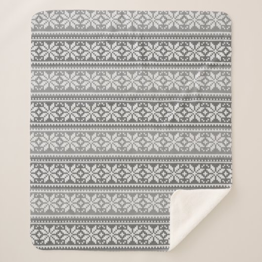 Snowflake Grau Weiße Imitate Strick Sweater Patter Sherpadecke (Vorderseite)