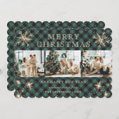Snowflake Green Buffalo Karierte FotoCollage Feiertagskarte (Vorne/Hinten)