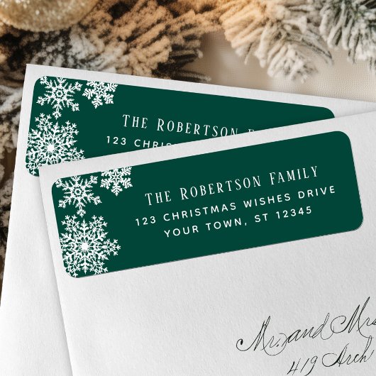 Snowflake Green Christmas Holiday Return Address