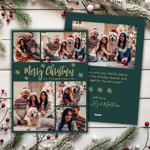 Snowflake Green und Gold 5 Foto Collage Weihnachte Feiertagskarte