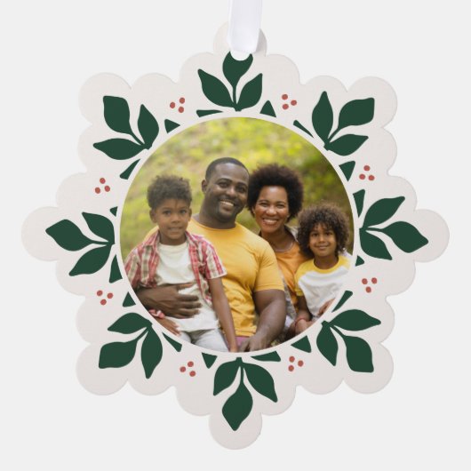 Snowflake Greenerie Rahmen Holiday Foto Ornament Karte (Vorderseite)