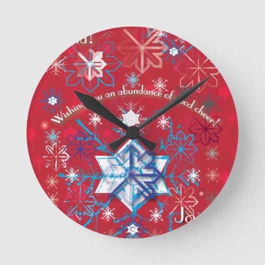 Snowflake Greetings I Runde Wanduhr (Vorderseite)