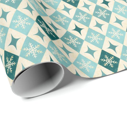 Snowflake Harlequin MCM Blau Geschenkpapier (Rolleneckpunkt)