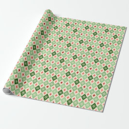 Snowflake Harlequin MCM Grün & Rot Geschenkpapier