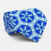 Snowflake Hexagonal Muster, Kobalt Blau und Weiß Krawatte (Gerollt)