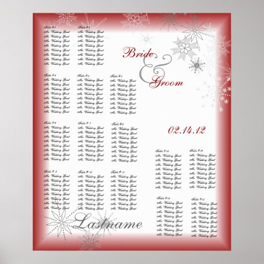 Snowflake Hochzeitskarte Rot Poster (Vorne)
