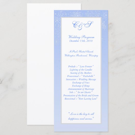 Snowflake-Hochzeitsprogramme Programm (Vorne/Hinten)