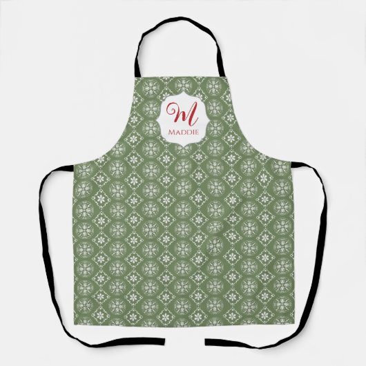 Snowflake Holiday Muster Monogram Custom Schürze (Vorderseite)