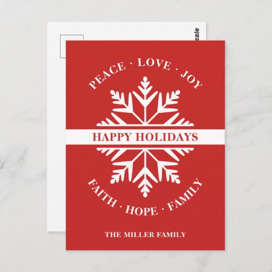 Snowflake Holiday Peace Liebe Joy Faith Hope Postkarte (Vorne/Hinten)