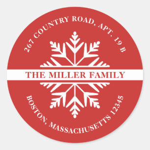 Snowflake Holiday Rücksendeadresse Aufkleber Rot