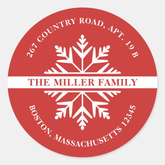 Snowflake Holiday Rücksendeadresse Aufkleber Rot (Vorderseite)