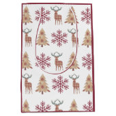 Snowflake Holiday Tree Deer Pattern auf Weiß Mittlere Geschenktüte (Vorderseite)