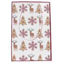 Snowflake Holiday Tree Deer Pattern auf Weiß Mittlere Geschenktüte