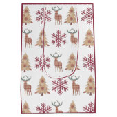 Snowflake Holiday Tree Deer Pattern auf Weiß Mittlere Geschenktüte (Rückseite)