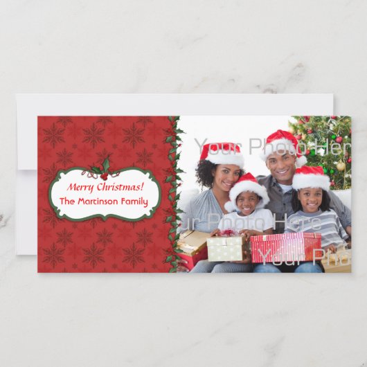 Snowflake Holly Foto Card Feiertagskarte (Vorderseite)