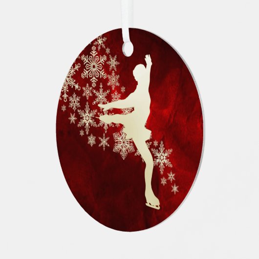 Snowflake Ice Skater on Red Ornament Aus Metall (Vorderseite links)