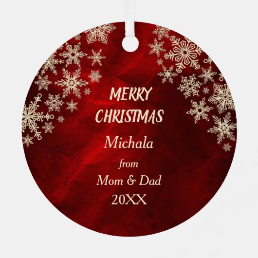 Snowflake Ice Skater on Red Ornament Aus Metall (Rückseite)