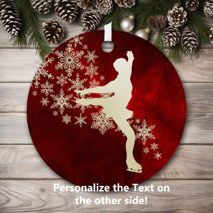Snowflake Ice Skater on Red Ornament Aus Metall