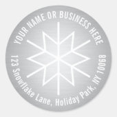 Snowflake Imitate Silver Foil Rücksendeadressen-Au Runder Aufkleber (Vorderseite)