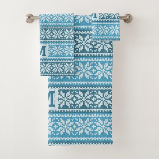 Snowflake Imitate Strick Sweater Monogram Blue Badhandtuch Set (Insitu)