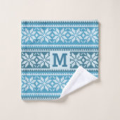 Snowflake Imitate Strick Sweater Monogram Blue Badhandtuch Set (Waschlappen)
